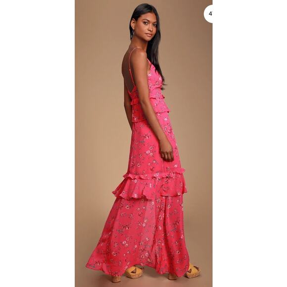 Lulu's Sunshine Bouquet Fushia Floral Maxi Dress Medium - Picture 2 of 10